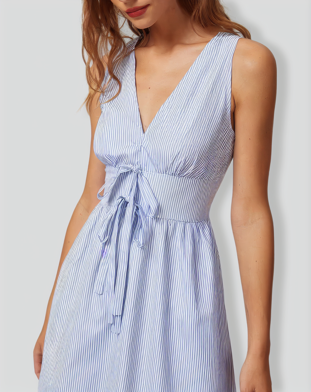 The Blue V Neck Shirred Striped Maxi Dress