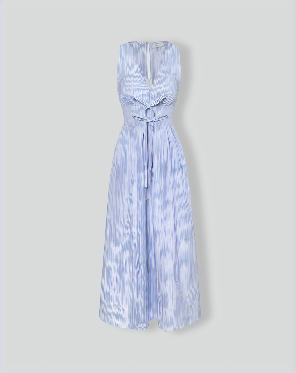 The Blue V Neck Shirred Striped Maxi Dress