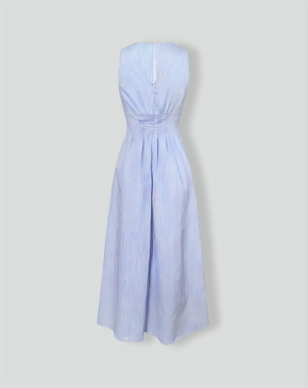 The Blue V Neck Shirred Striped Maxi Dress