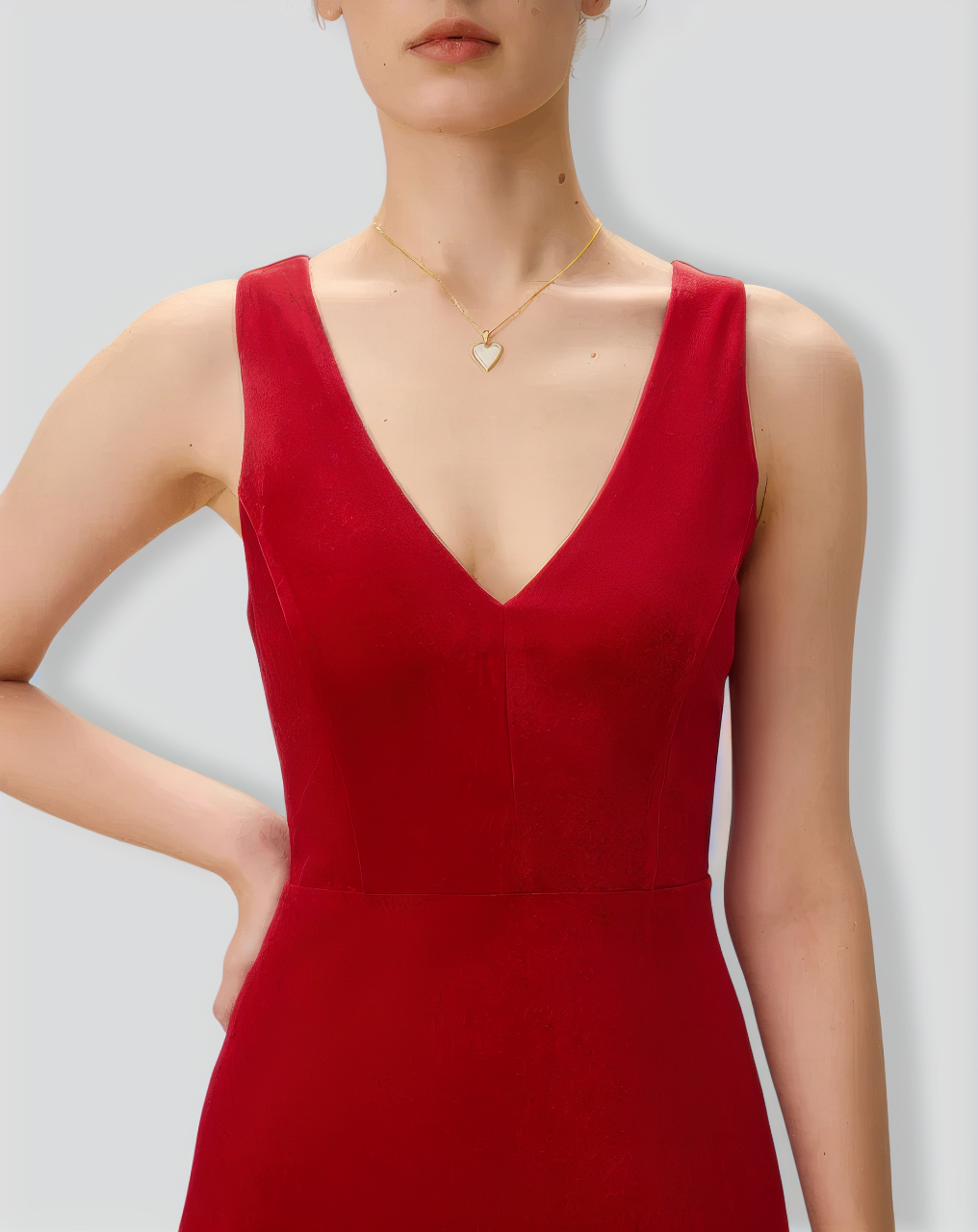 Red Velvet V Neck Backless Midi Dress