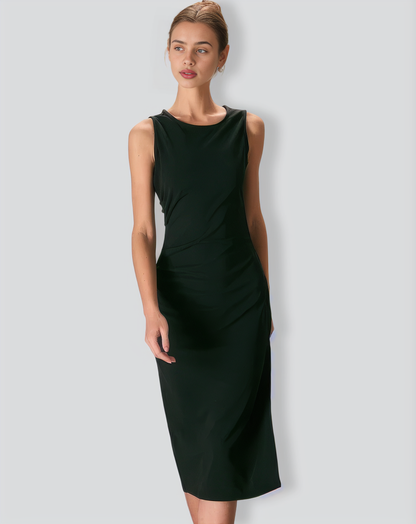 The Black Round Neck Ruched Tank Midi Dress