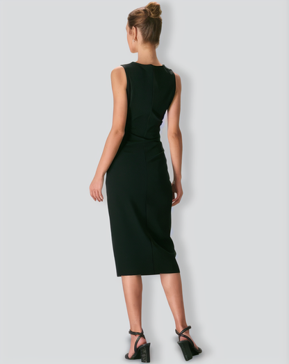 The Black Round Neck Ruched Tank Midi Dress