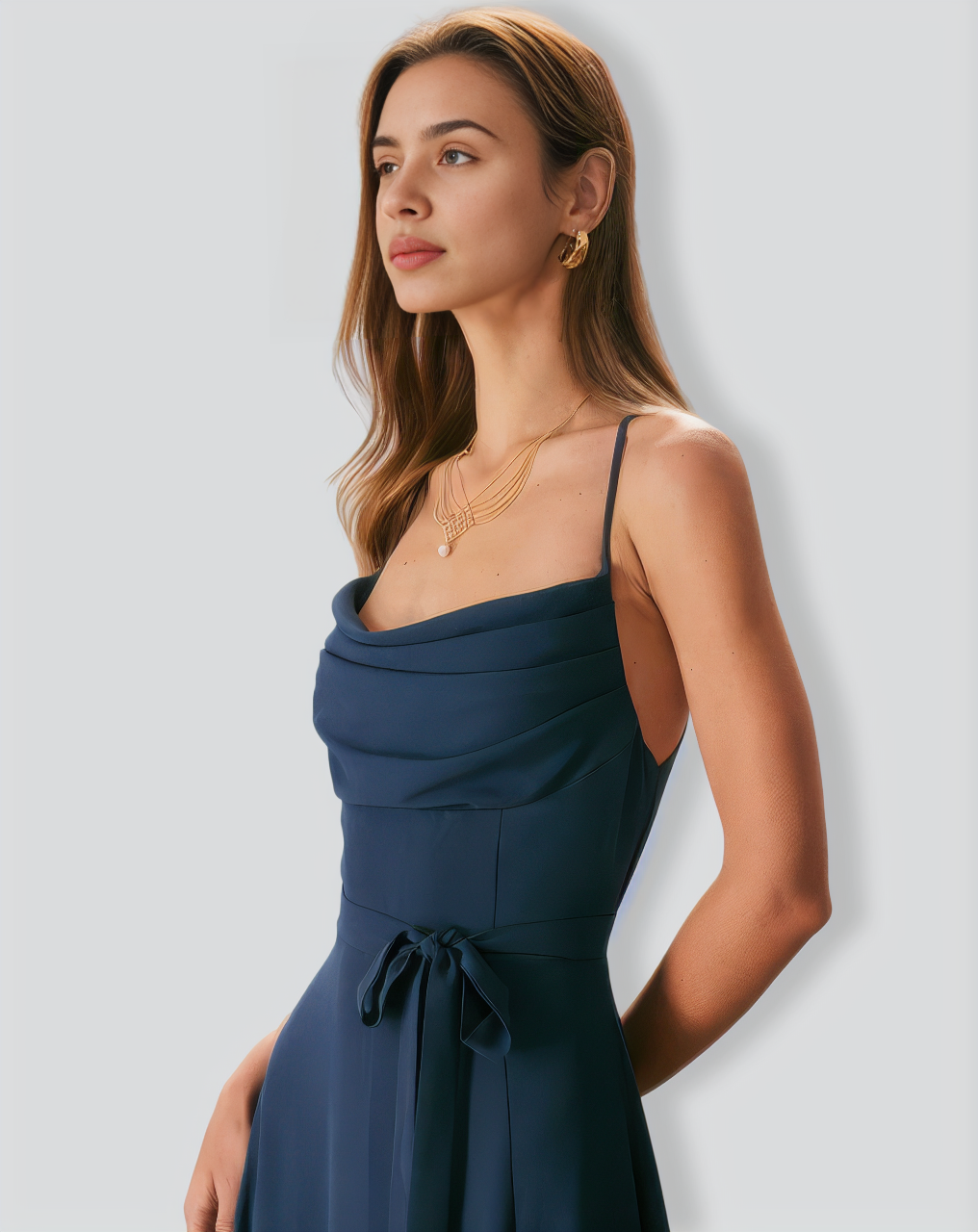 Navy Cowl Neck Cutout Back Maxi Dress