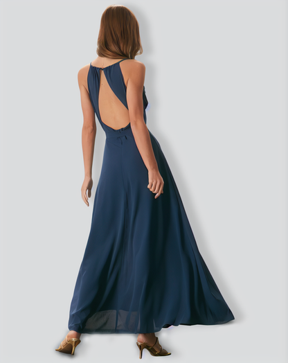 Navy Cowl Neck Cutout Back Maxi Dress