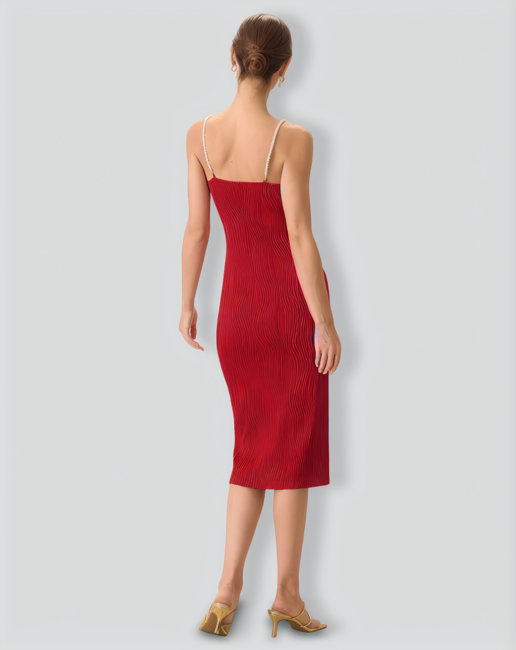 The Red Water Ripple Textured Cami Dress