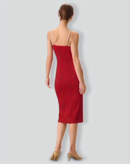 The Red Water Ripple Textured Cami Dress