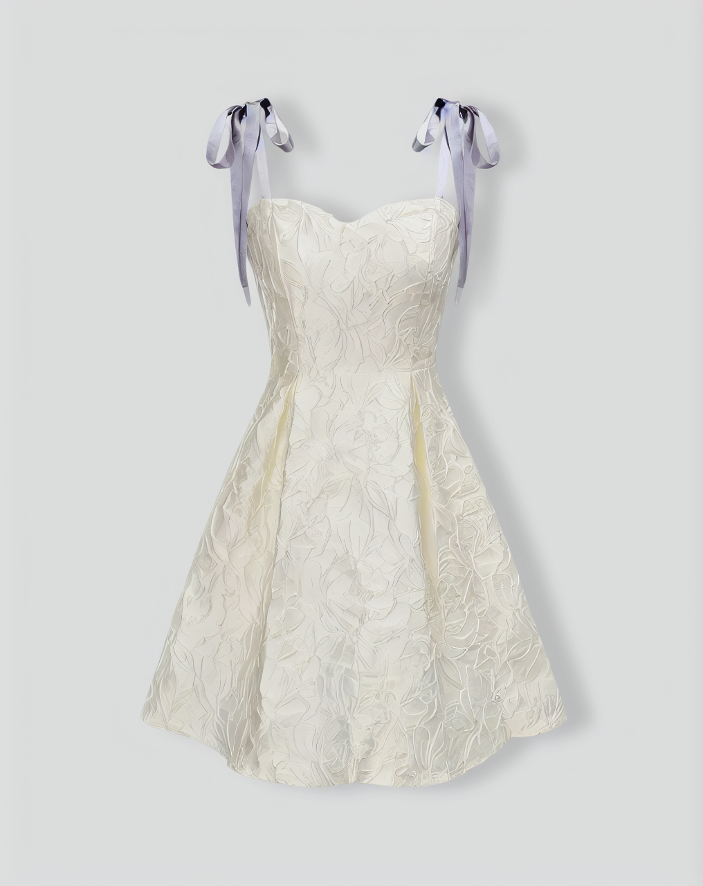 Off White Jacquard Tie Strap Mini Dress