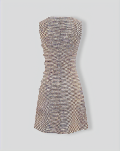 Women's Boat Neck Brown Plaid Mini Dress