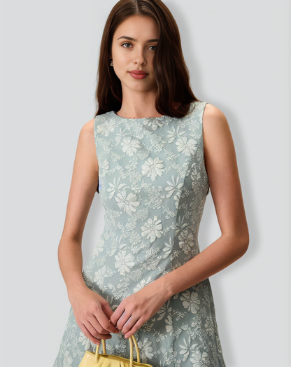 Women's Green Boat Neck Jacquard Mini Dress