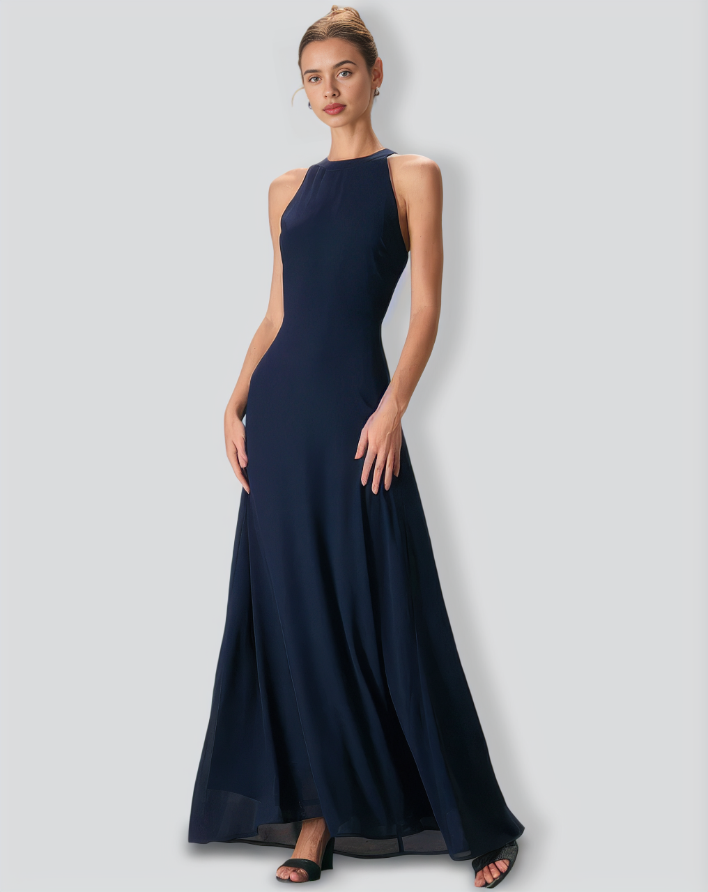 The Navy Halter Bowknot Back Maxi Dress