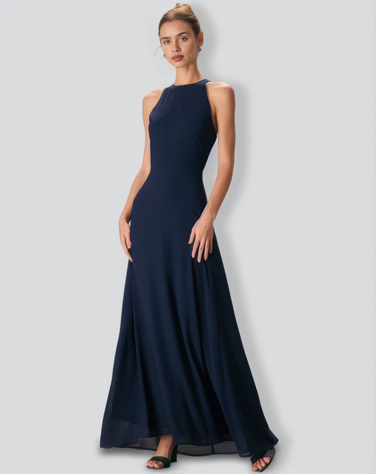 The Navy Halter Bowknot Back Maxi Dress