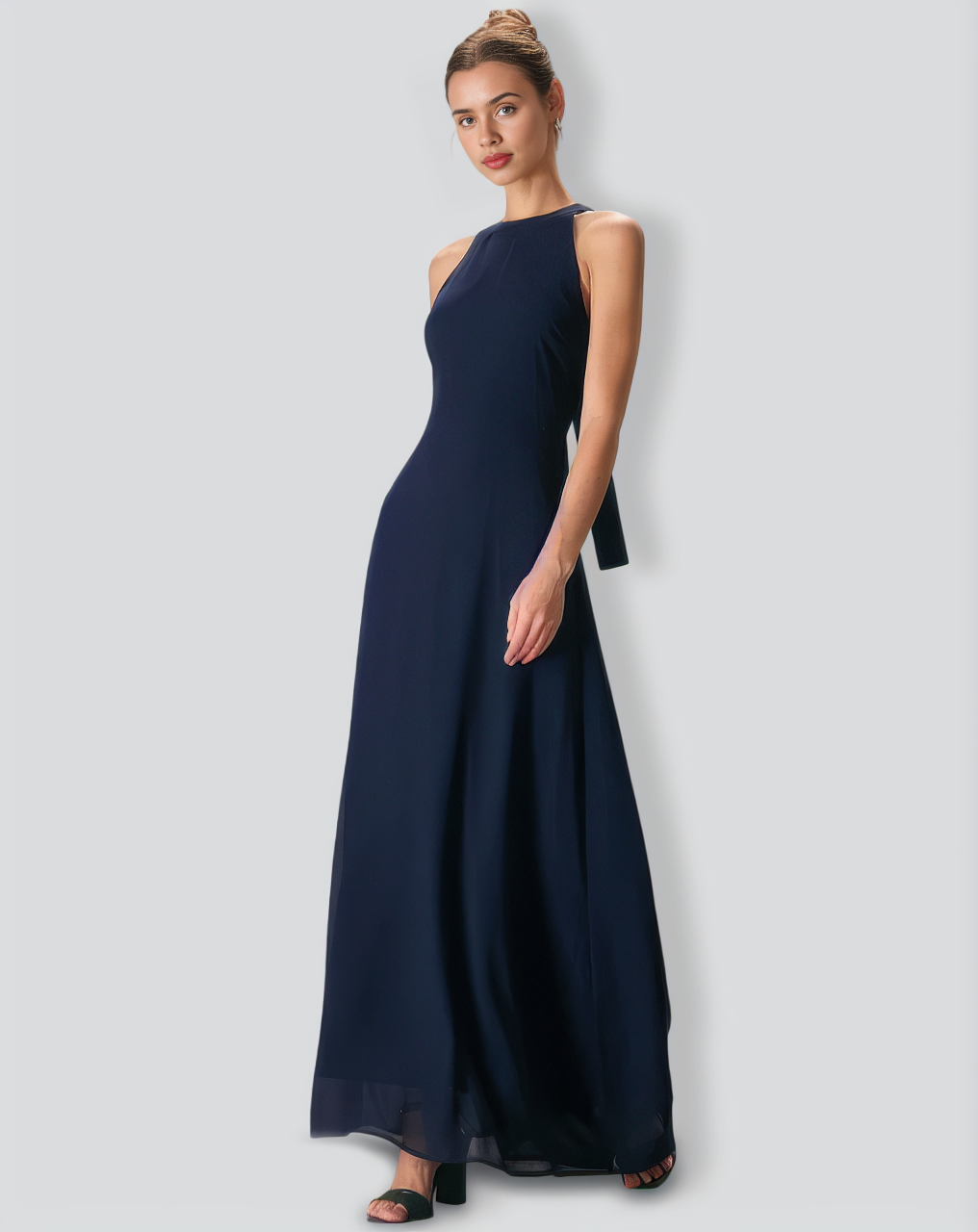 The Navy Halter Bowknot Back Maxi Dress