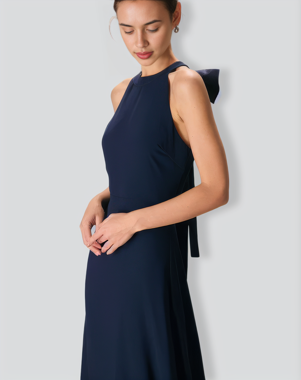 The Navy Halter Bowknot Back Maxi Dress