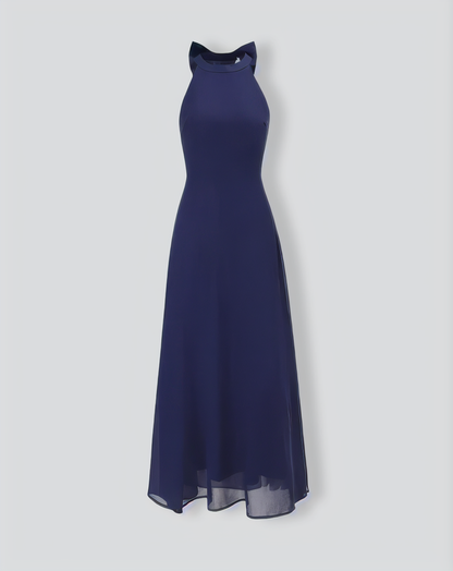 The Navy Halter Bowknot Back Maxi Dress