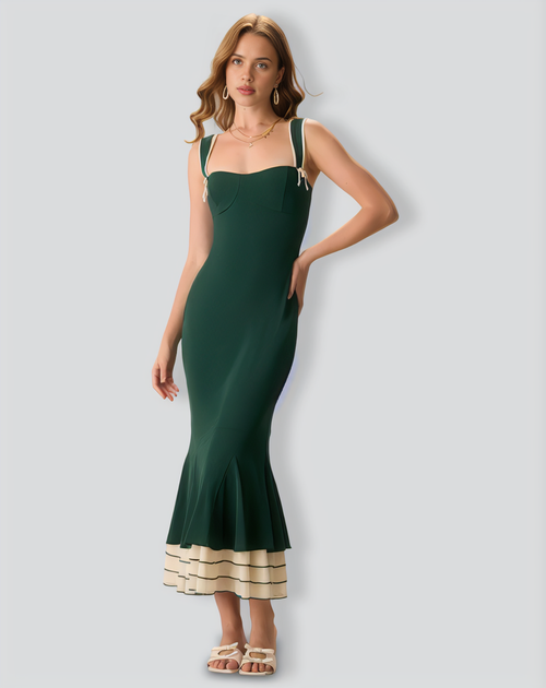Green Sweetheart Neck Bodycon Slip Maxi Dress