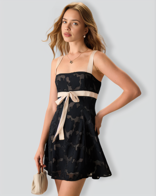 Women's Black Jacquard Mini Dress