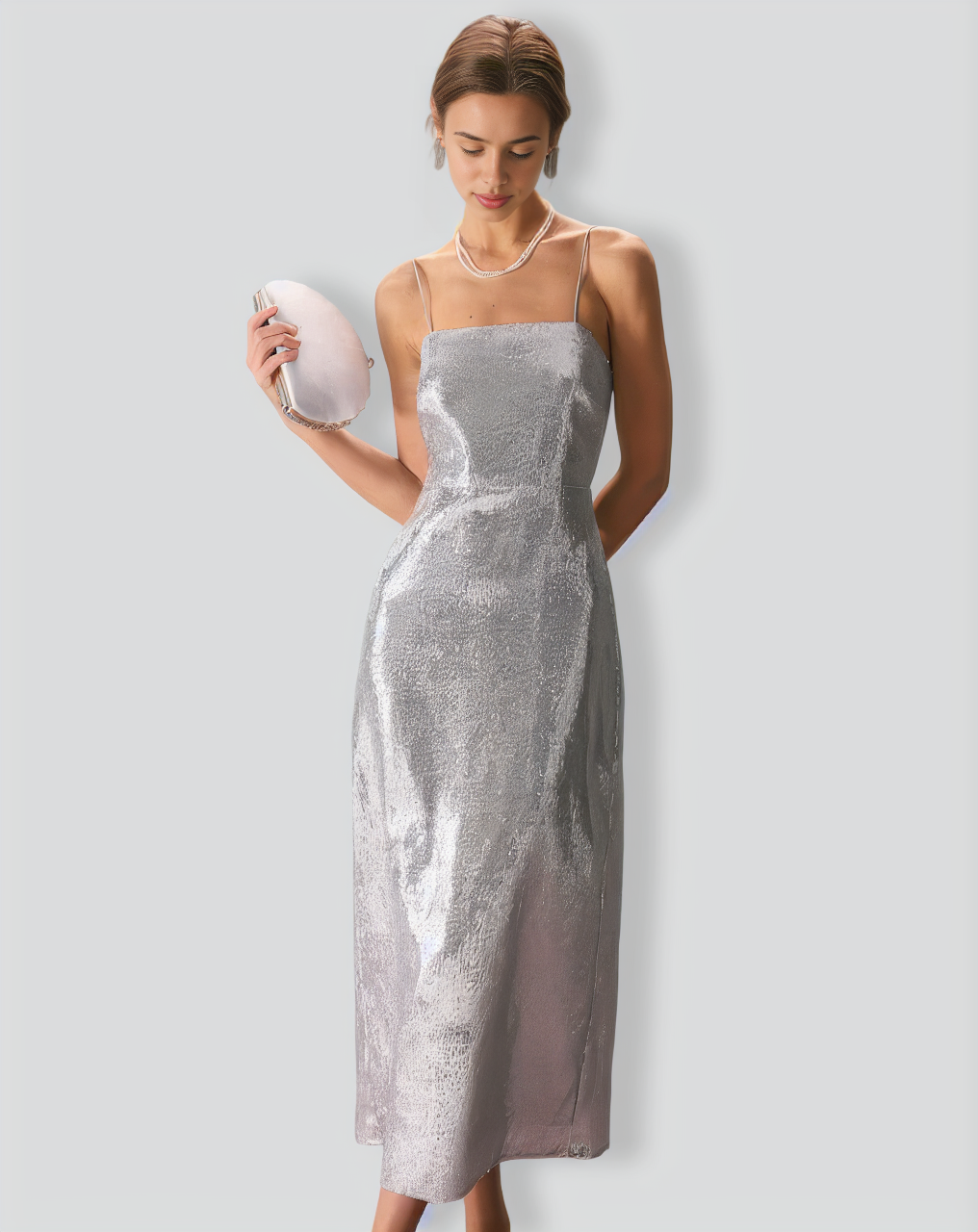 The Silver Sequin Sleeveless Strap Maxi Dress