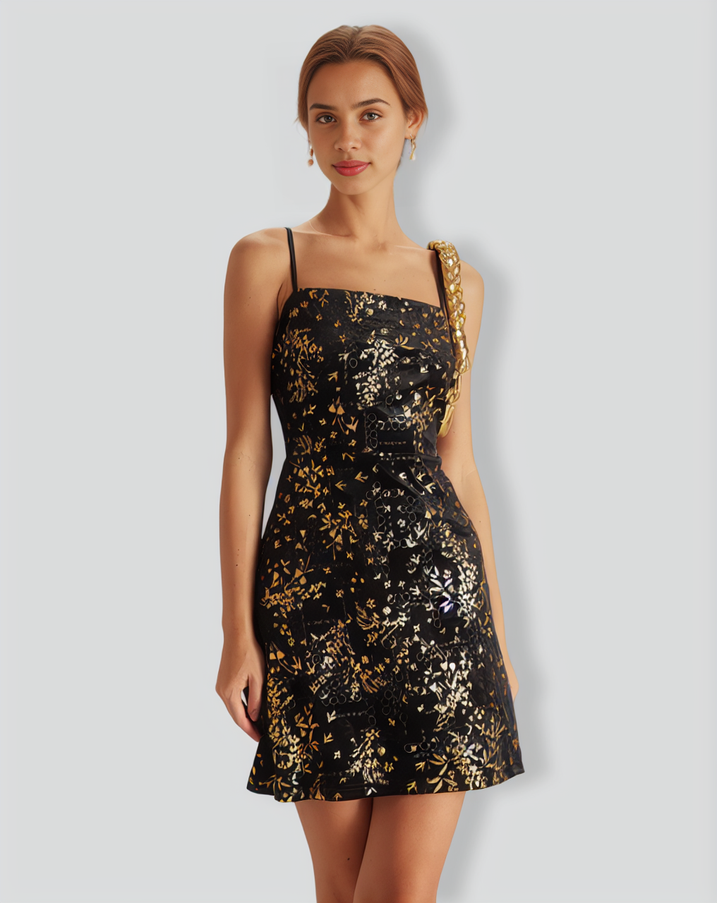 The Black Floral Sheath Slip Mini Dress