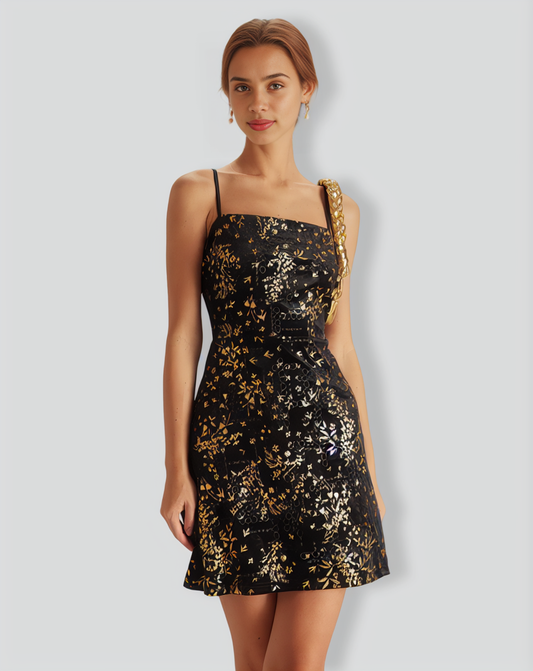 The Black Floral Sheath Slip Mini Dress