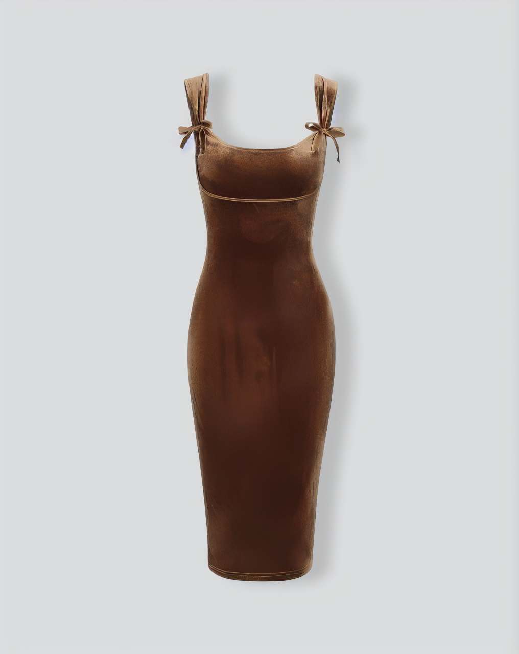 Brown Velvet Bodycon Midi Dress