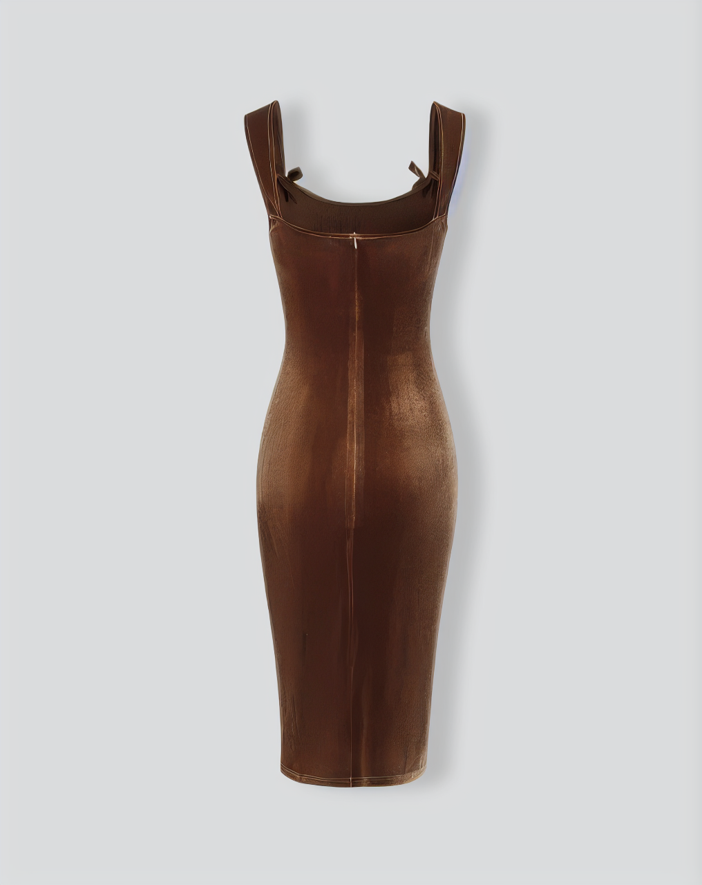 Brown Velvet Bodycon Midi Dress