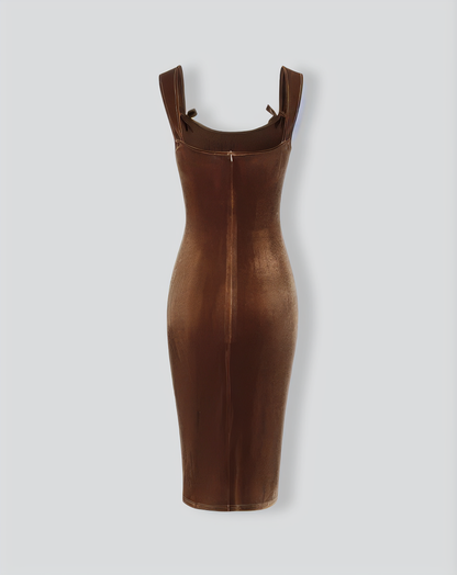 Brown Velvet Bodycon Midi Dress