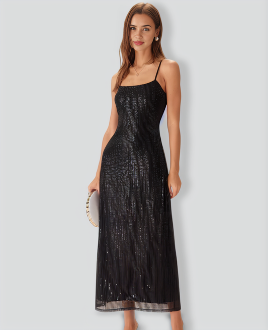 Black Sequin Bodycon Slit Maxi Dress
