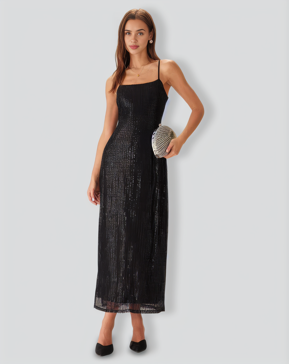 Black Sequin Bodycon Slit Maxi Dress