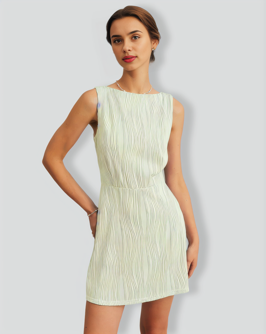 The Beige Water Ripple Textured Sleeveless Mini Dress