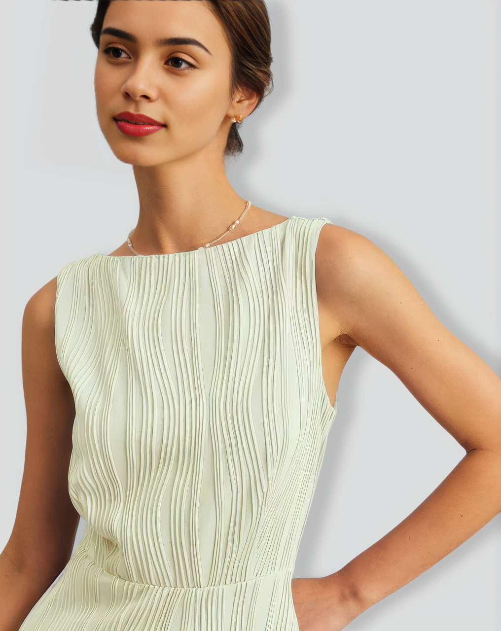 The Beige Water Ripple Textured Sleeveless Mini Dress
