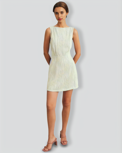 The Beige Water Ripple Textured Sleeveless Mini Dress
