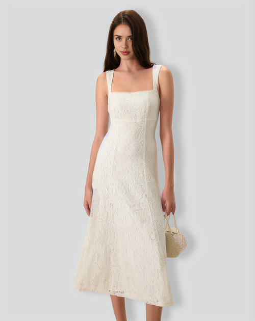 Women's White Lace Slip Midi Dress