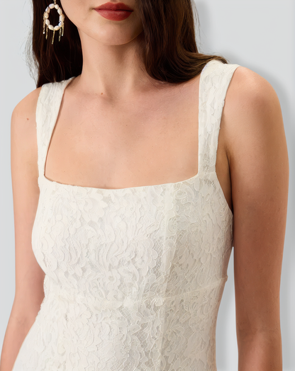 Women's White Lace Slip Midi Dress