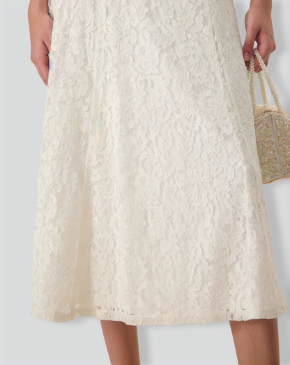 Women's White Lace Slip Midi Dress