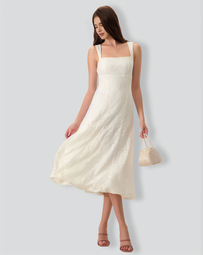 Women's White Lace Slip Midi Dress