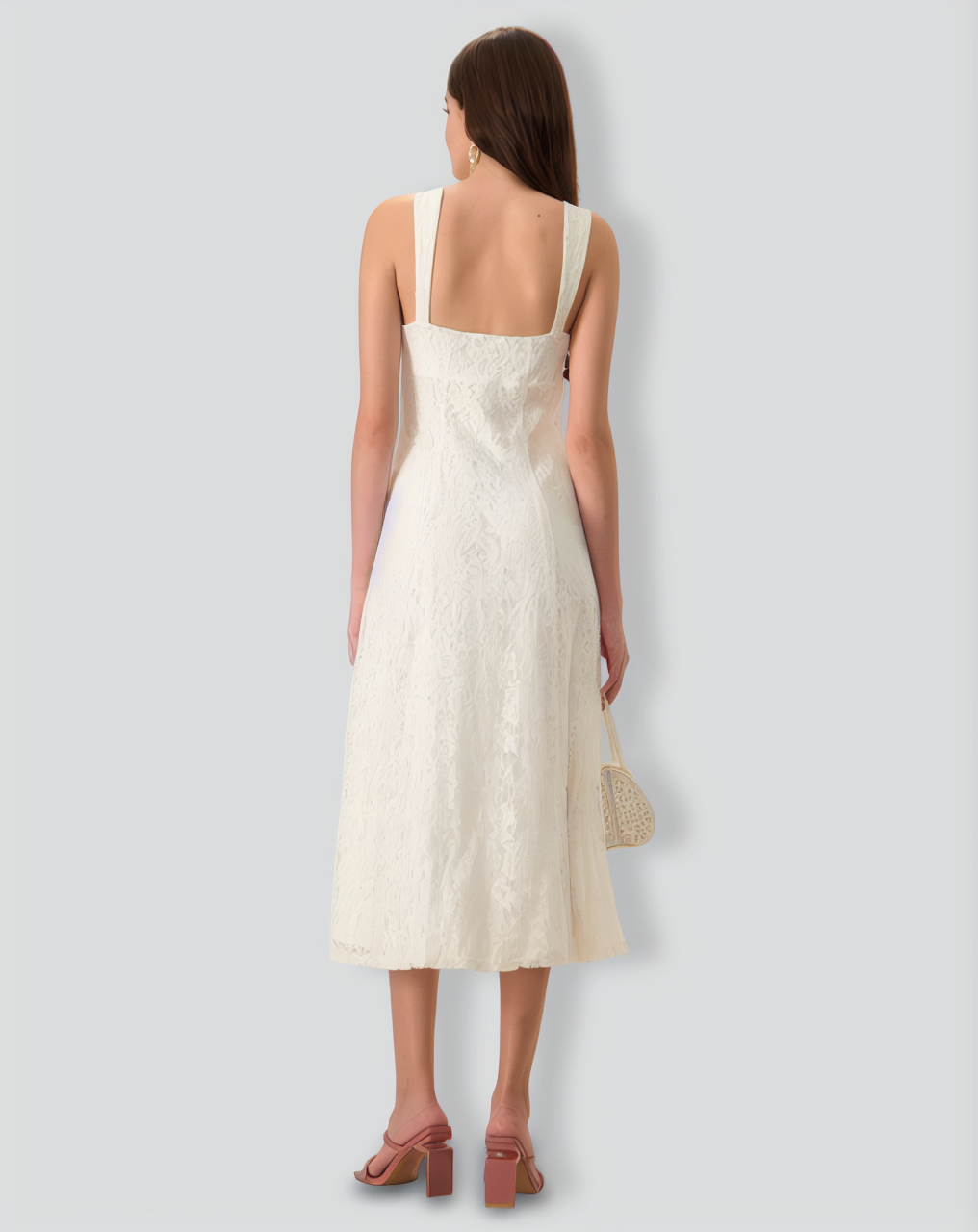 Women's White Lace Slip Midi Dress