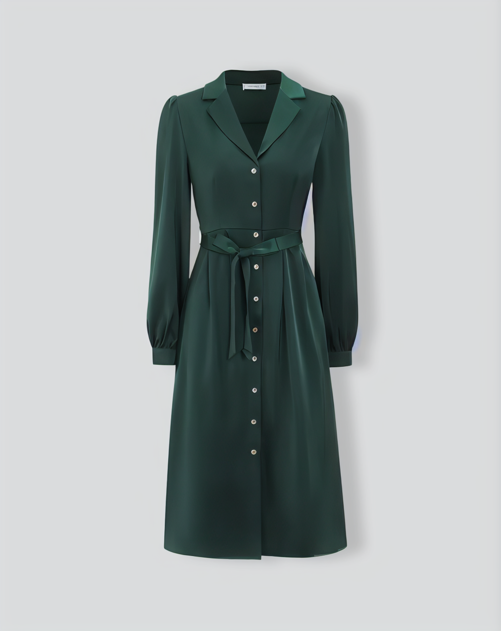 Green Satin Button Midi Dress