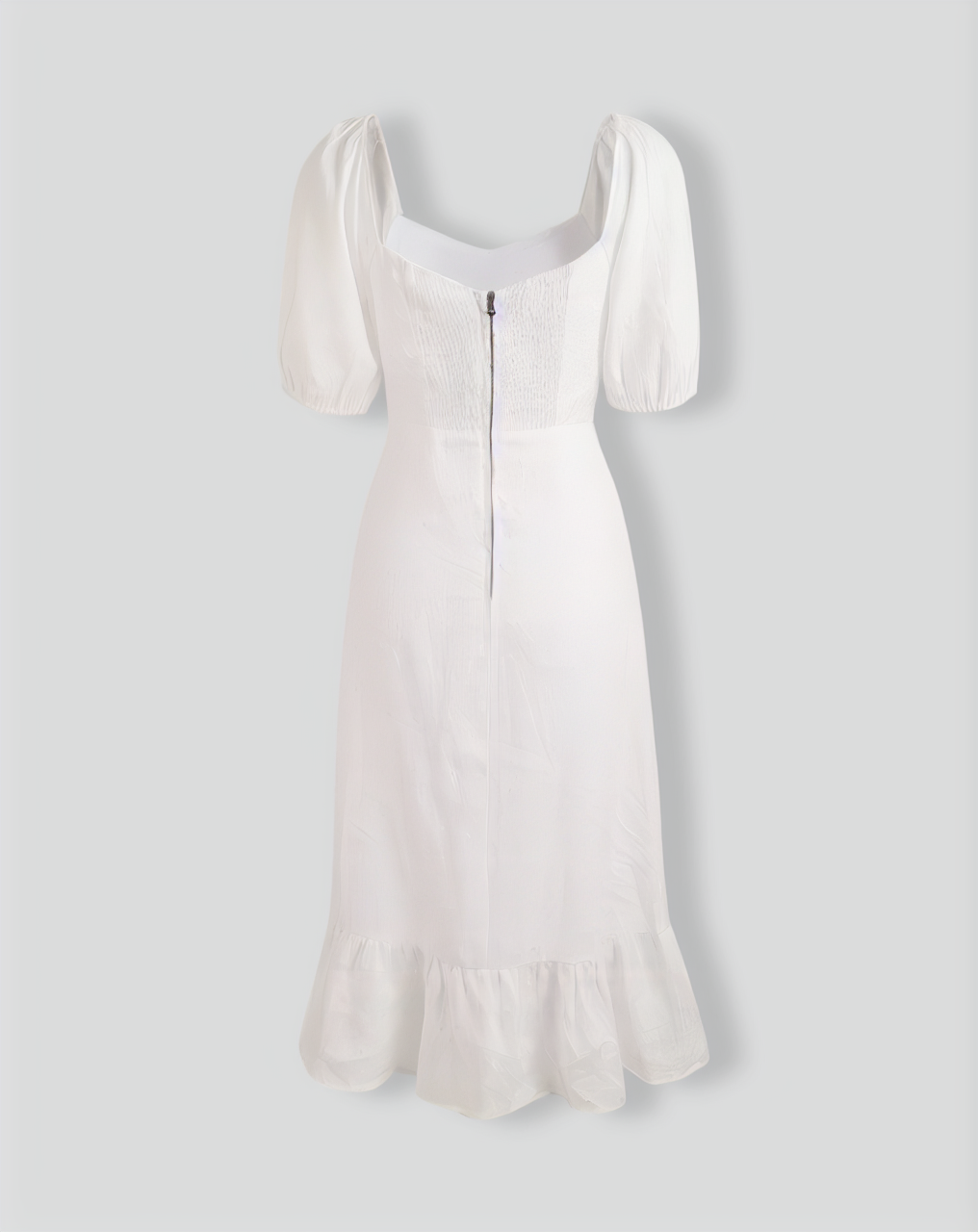 Puff Sleeve Split Hem Midi Dress