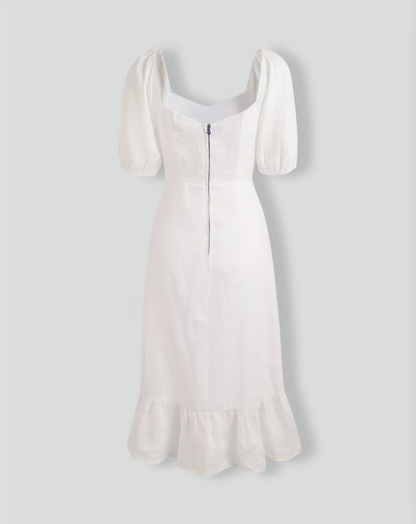 Puff Sleeve Split Hem Midi Dress