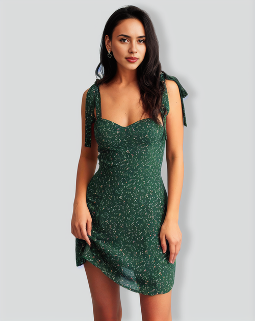 The Green Sweetheart Neck Floral Slip Mini Dress