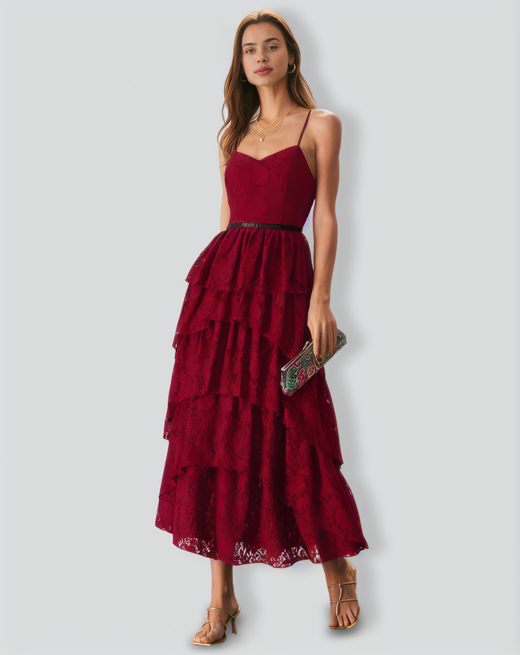Sweetheart Neck Lace Maxi Dress