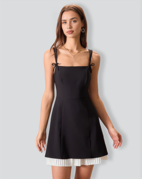 Black Contrasting Bowknot Slip Mini Dress