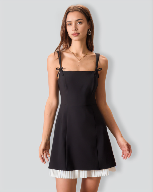 Black Contrasting Bowknot Slip Mini Dress