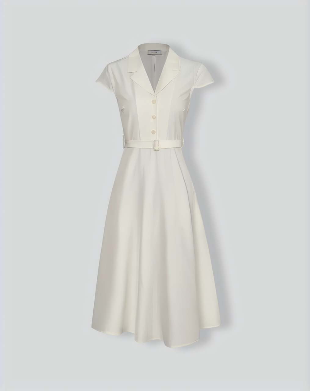 The Beige Lapel Cap Sleeve Shirt Midi Dress