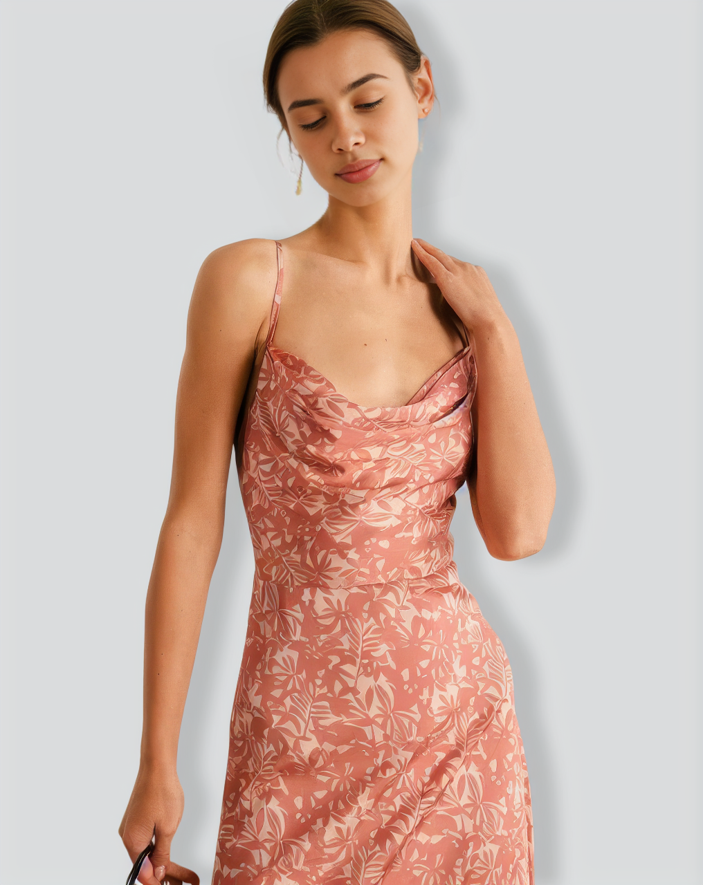 The Light Orange Cowl Neck Floral Maxi Dress