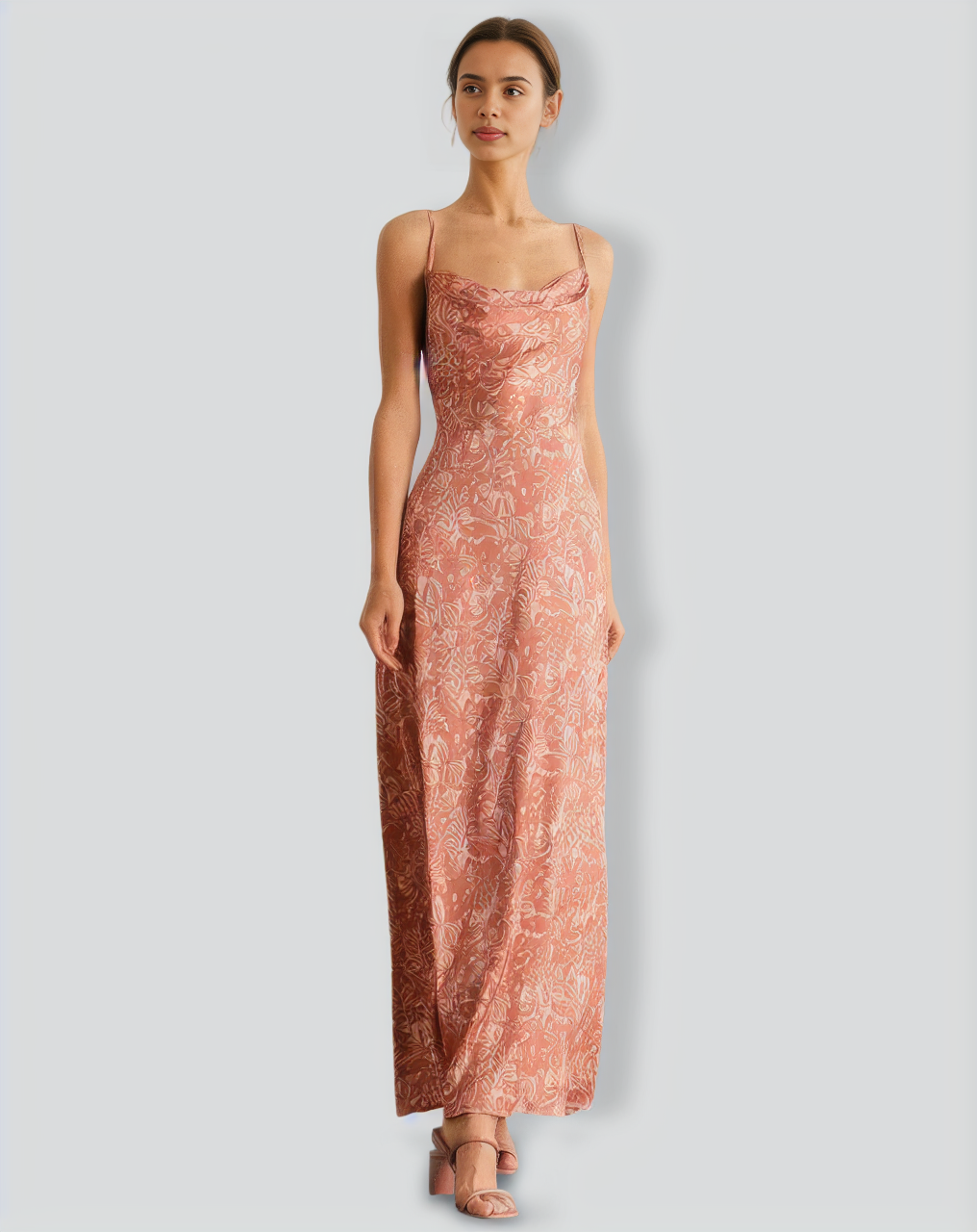 The Light Orange Cowl Neck Floral Maxi Dress