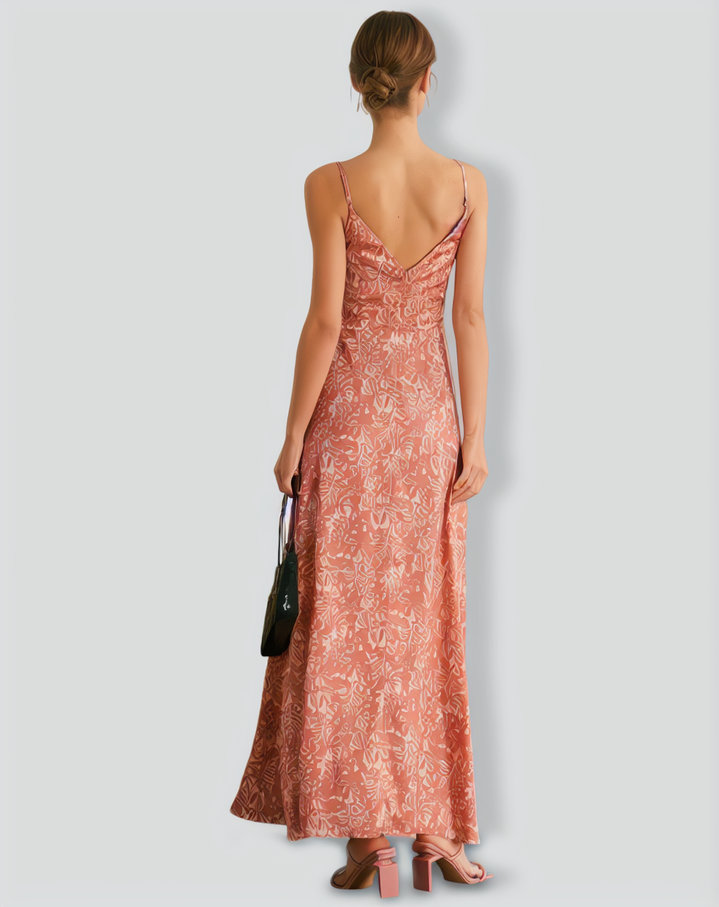 The Light Orange Cowl Neck Floral Maxi Dress