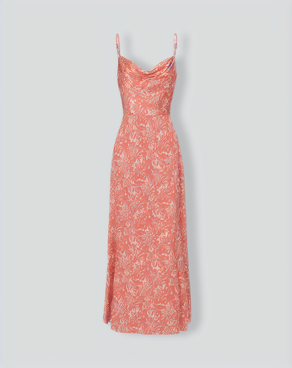 The Light Orange Cowl Neck Floral Maxi Dress