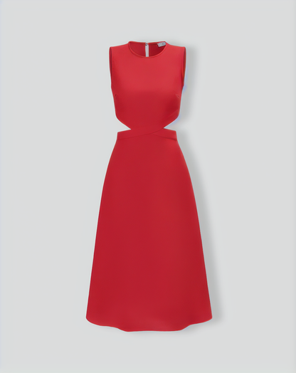 The Red Round Neck Cut-Out Midi Dress