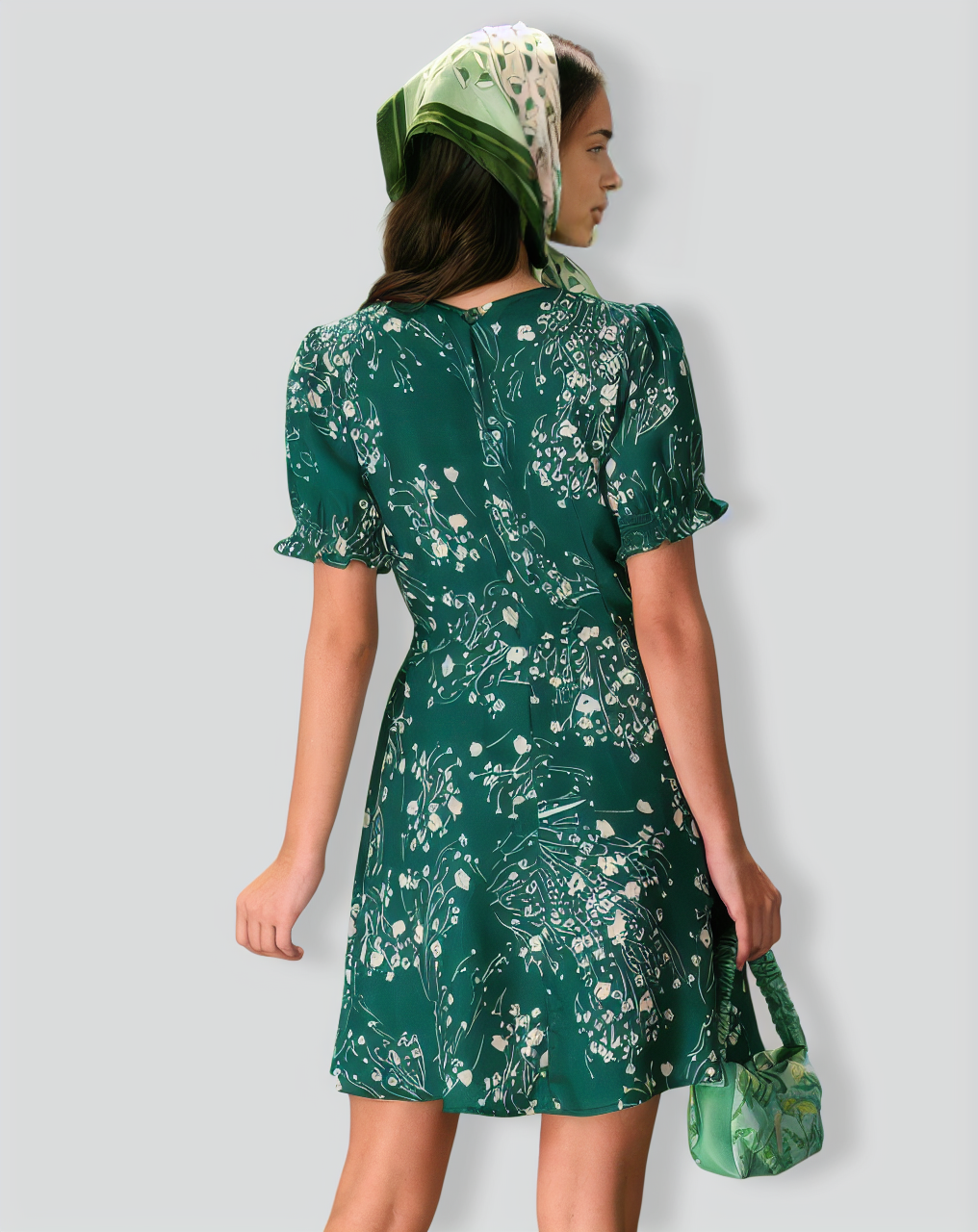The Green Round Neck Floral Mini Dress